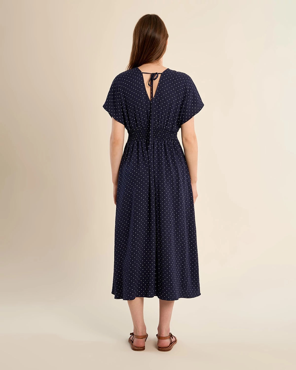 Navy Blue $|& Molly Bracken Short Sleeve Polka Dot Wrap Dress - Hanger Side