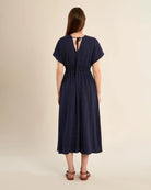 Navy Blue $|& Molly Bracken Short Sleeve Polka Dot Wrap Dress - Hanger Side
