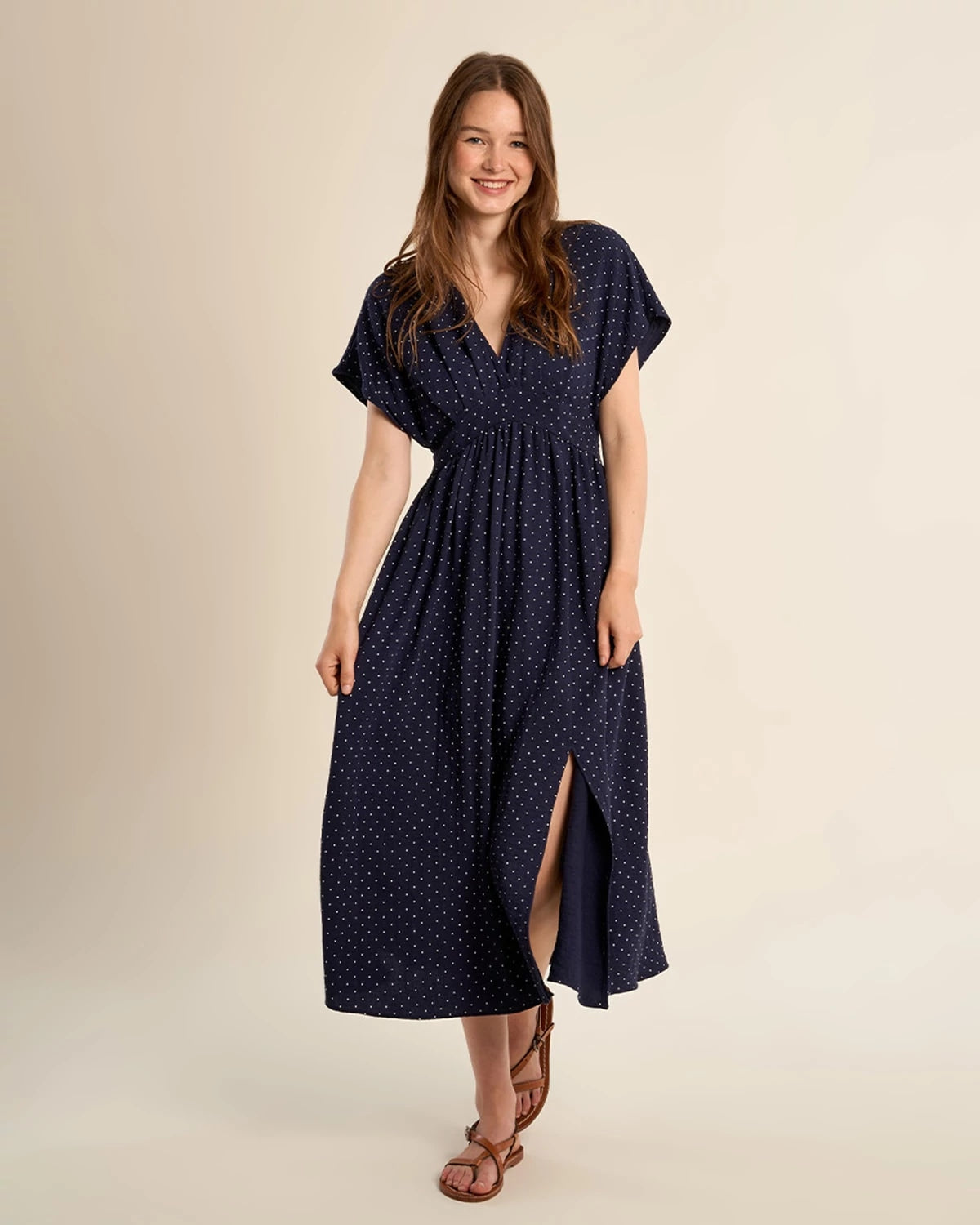 Navy Blue $|& Molly Bracken Short Sleeve Polka Dot Wrap Dress - VOF Detail