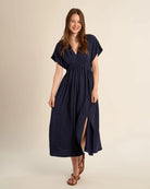 Navy Blue $|& Molly Bracken Short Sleeve Polka Dot Wrap Dress - VOF Detail