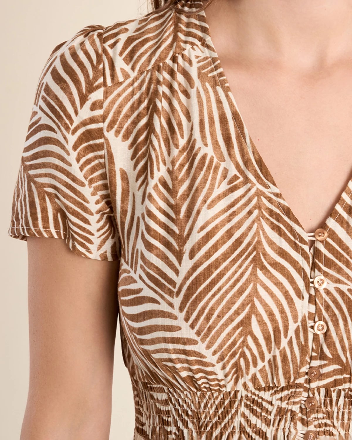 Camel Mathilde $|& Molly Bracken Printed Short Sleeve Maxi Dress - Hanger Back