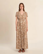 Camel Mathilde $|& Molly Bracken Printed Short Sleeve Maxi Dress - VOF Detail