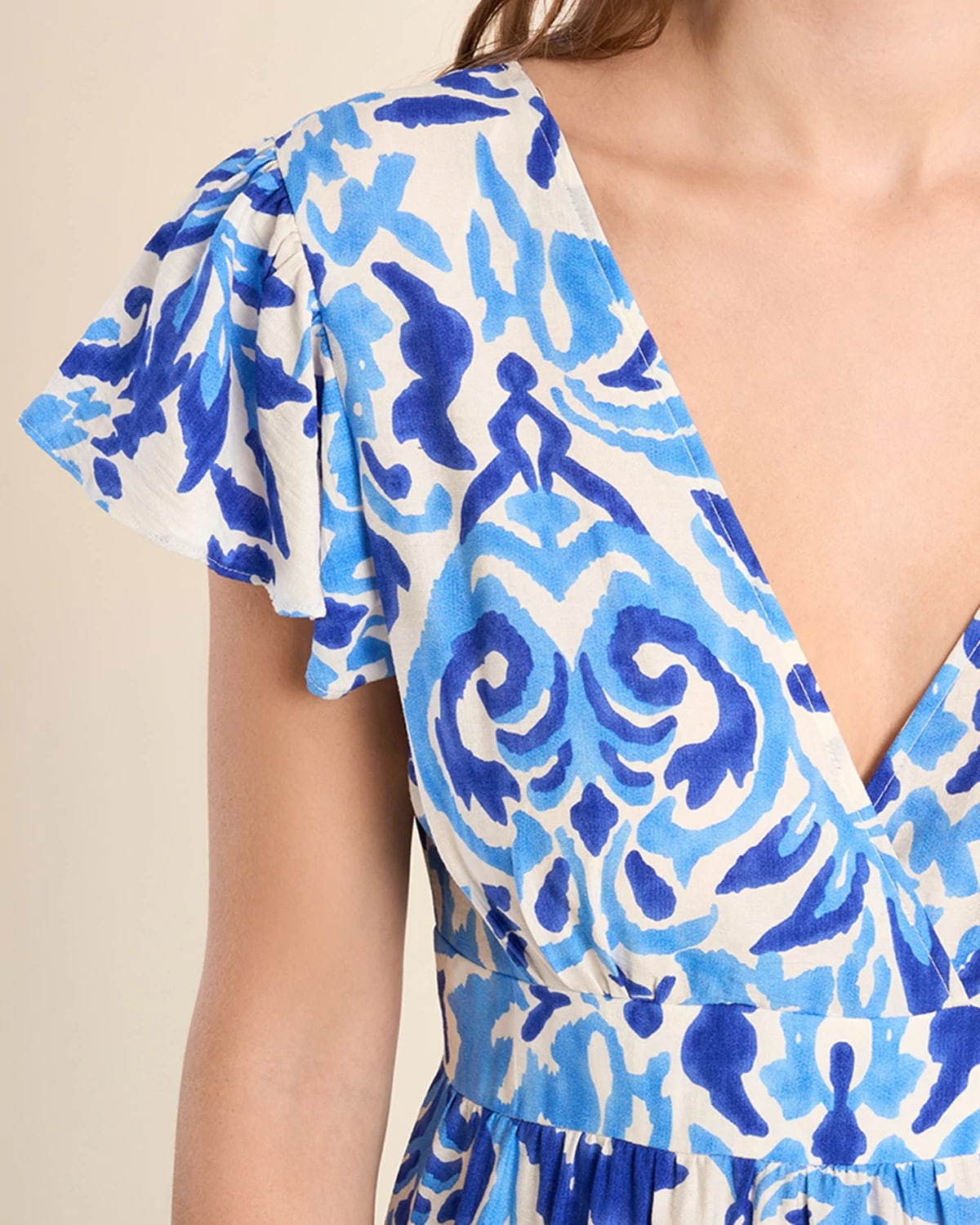 Blue Alizee $|& Molly Bracken Printed Short Sleeve Wrap Dress - Hanger Back