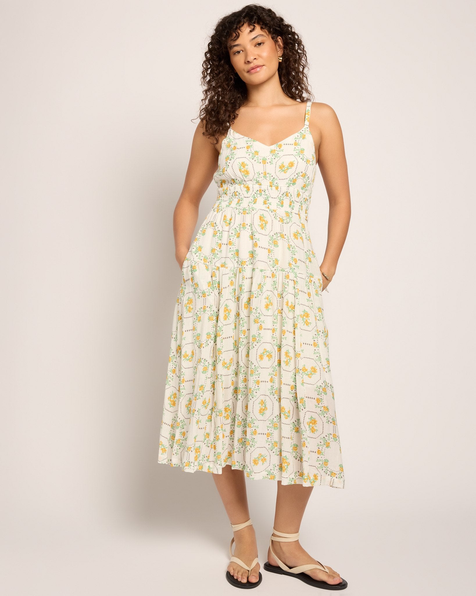 Floral Eyelet Midi Dress - Smocked Waist Sundress – Wantable