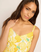 White-Yellow $|& Skies Are Blue Lemon Print Midi Dress - SOF Full Front