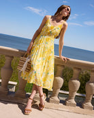 White-Yellow $|& Skies Are Blue Lemon Print Midi Dress - SOF Side