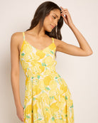 White-Yellow $|& Skies Are Blue Lemon Print Midi Dress - SOF Front