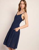 Navy $|& Skies Are Blue Solid Knee Length Dress - SOF Full Front