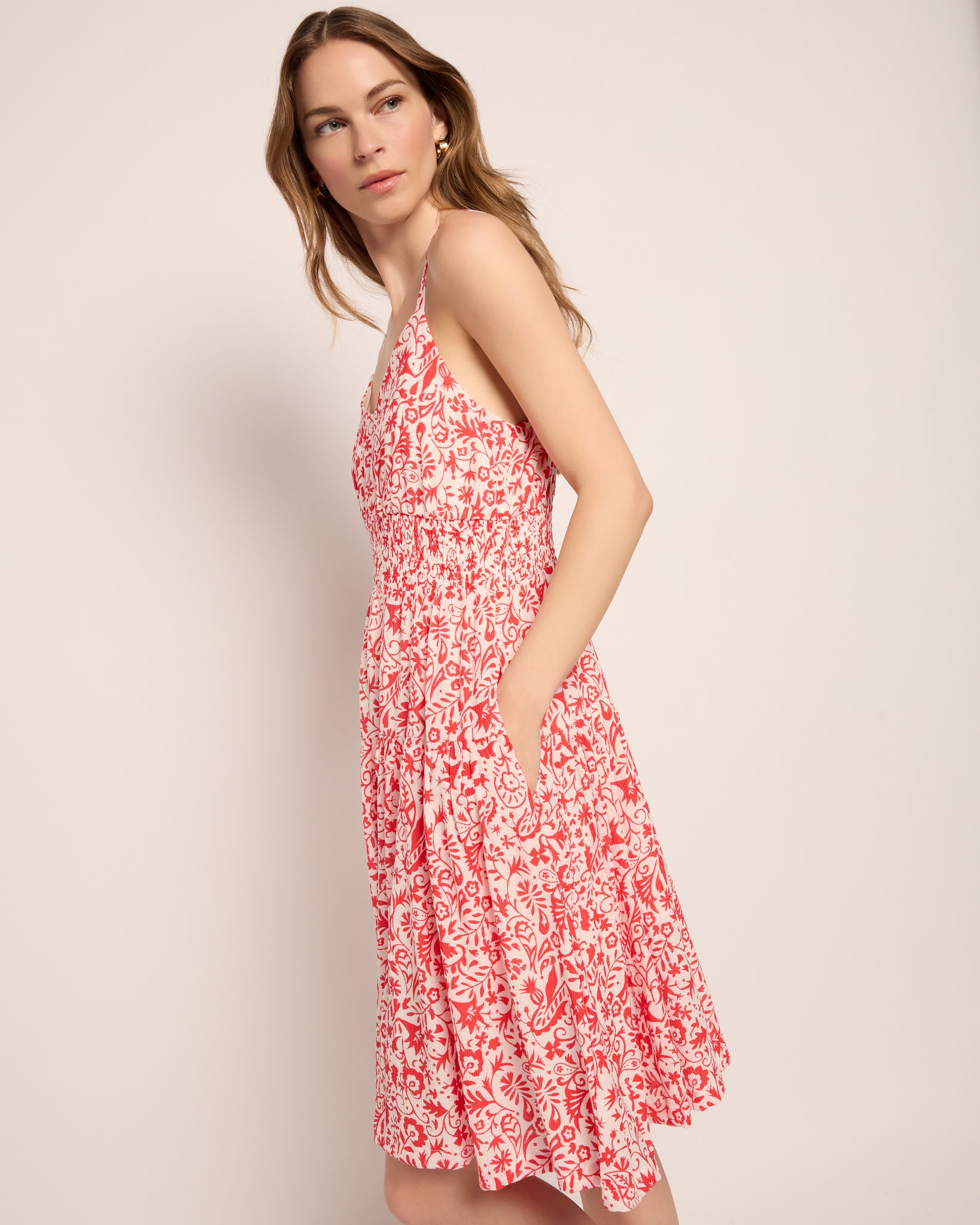 White Red $|& Skies Are Blue Print Knee Length Dress - SOF Full Front