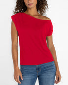 Cherry Rose $|& Liverpool Asymmetrical Off Shoulder Top Knit Top - VOF Detail