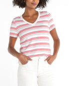 White Cherry Rose Stripe $|& Liverpool V-Neck Stripe Knit Tee - VOF Detail