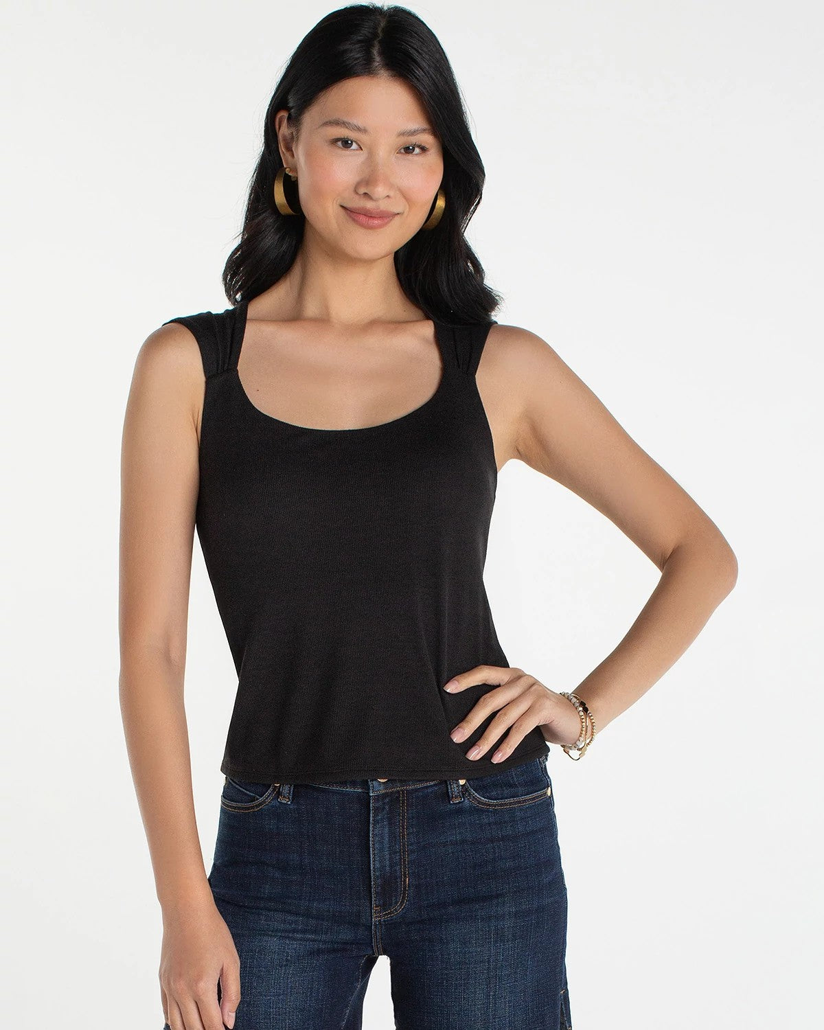 Black $|& Liverpool Sleeveless Built-In Bra Knit Top - VOF Detail