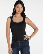 Black $|& Liverpool Sleeveless Built-In Bra Knit Top - VOF Detail