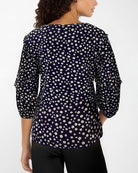 Navy/White Ditsy $|& Liverpool Floral Scoop Neck Top with Ruffle Sleeve - Hanger Side