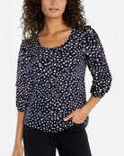 Navy/White Ditsy $|& Liverpool Floral Scoop Neck Top with Ruffle Sleeve - VOF Detail