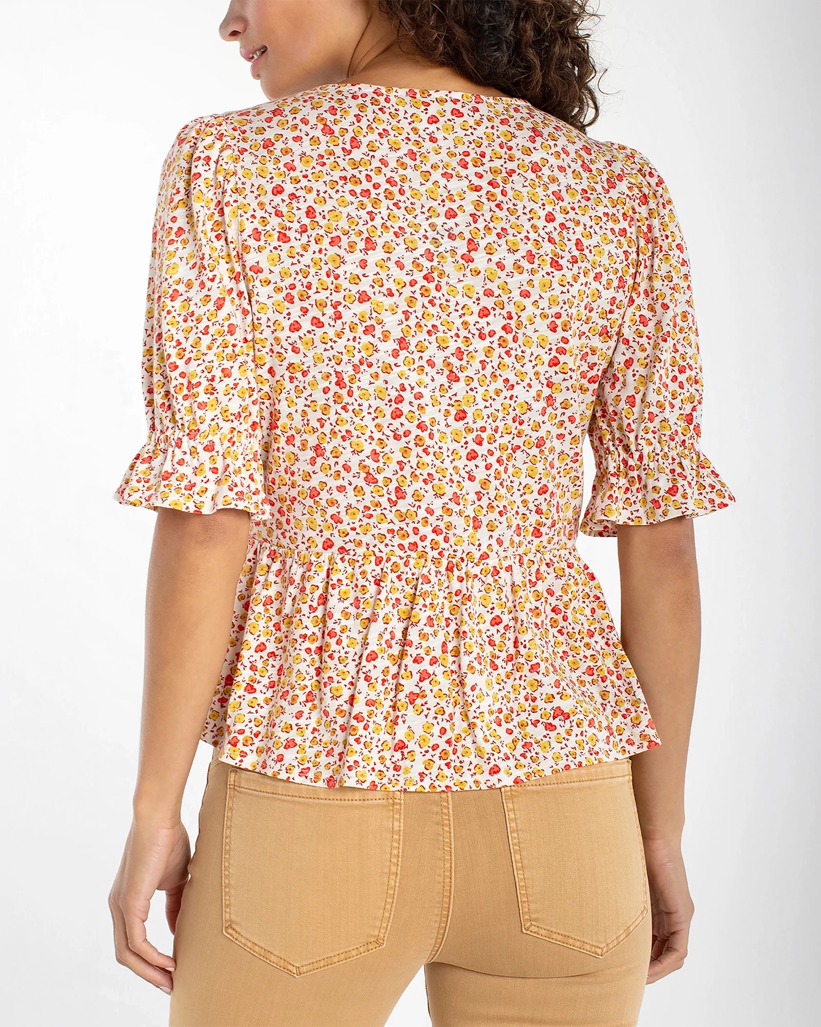Pristine Multi $|& Liverpool Ruffle Sleeve Square Neck Top - Hanger Side
