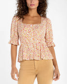 Pristine Multi $|& Liverpool Ruffle Sleeve Square Neck Top - VOF Detail