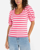 Pink Multi Stripe $|& Liverpool Scoop Neck Stripe Knit Top - VOF Detail