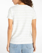 Bone/Matcha Green Wavy Stripe $|& Liverpool Crew Neck Knit Tee with Ribbed Trim - Hanger Side