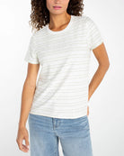 Bone/Matcha Green Wavy Stripe $|& Liverpool Crew Neck Knit Tee with Ribbed Trim - VOF Detail