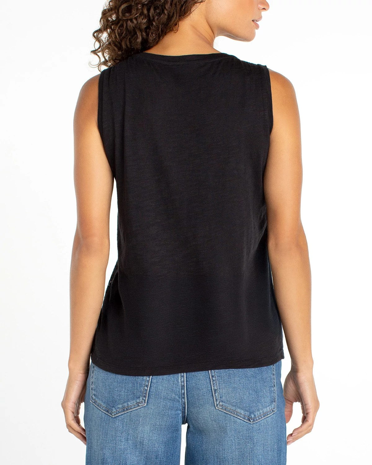 Black $|& Liverpool Lace-To-Knit Sleeveless Top - Hanger Side