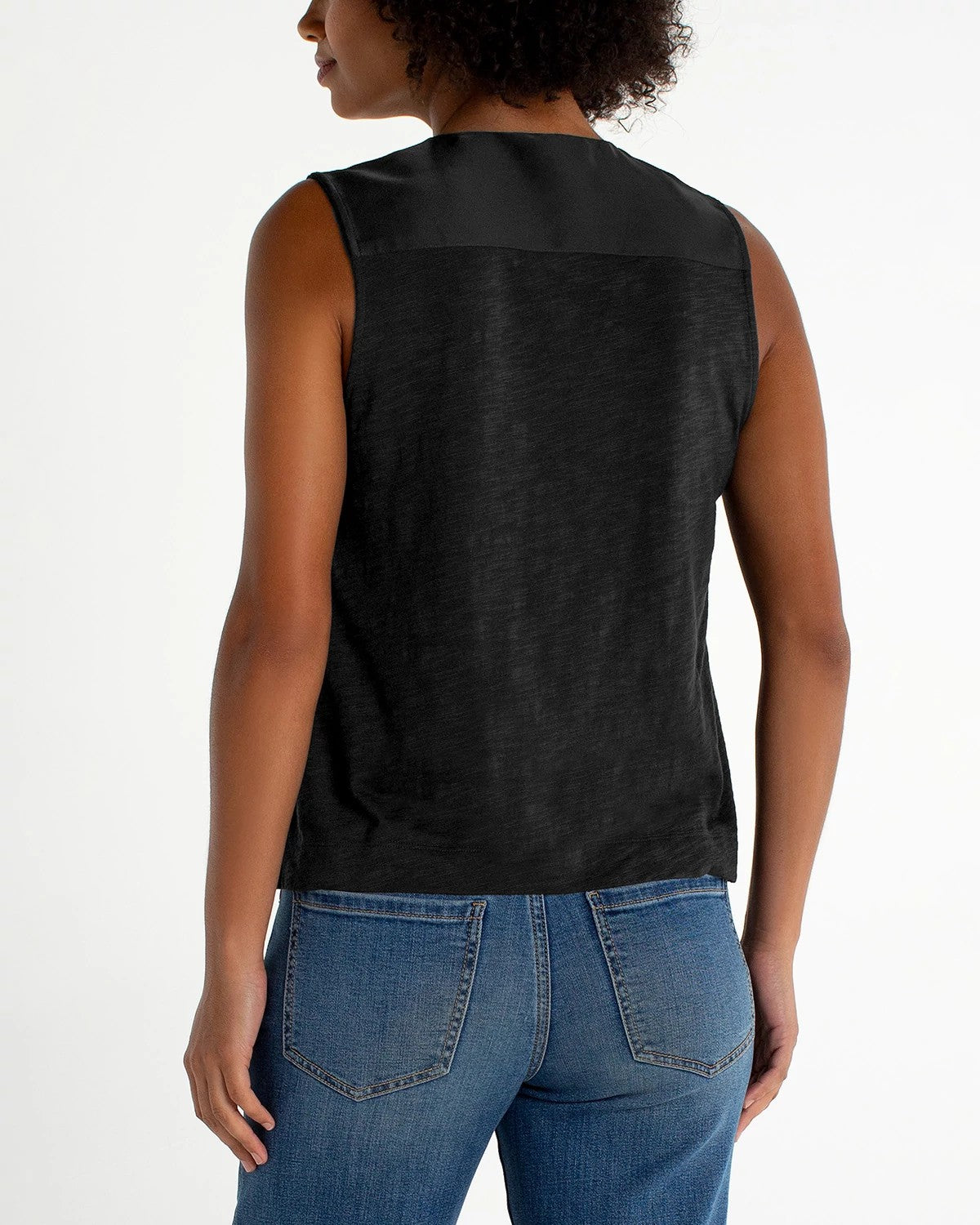 Black $|& Liverpool Sleeveless V-Neck Knit Back Top - Hanger Side