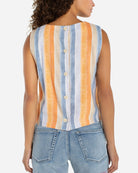 Orange/Blue Stripe $|& Liverpool Sleeveless Shell Top with Button Back - Hanger Side