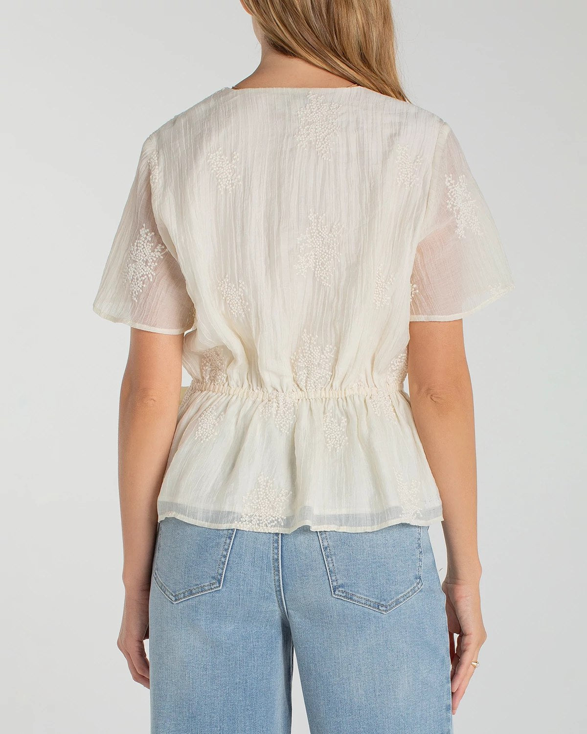 Cream $|& Liverpool Short Sleeve Wrap Front Woven Top - Hanger Side
