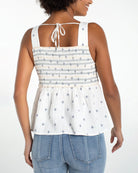 Off White $|& Liverpool Embroidered Smocked Woven Top - Hanger Side