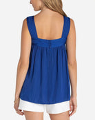 Deep Lapis Blue $|& Liverpool Sleeveless Woven Top with Pintucks Straps - Hanger Side
