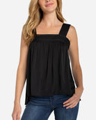 Black $|& Liverpool Sleeveless Woven Top with Pintucks Straps - VOF Detail
