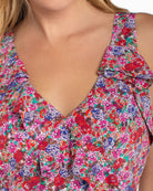 Pink Multi Floral $|& Liverpool Sleeveless Ruffle Front Woven Maxi Dress - Hanger Back