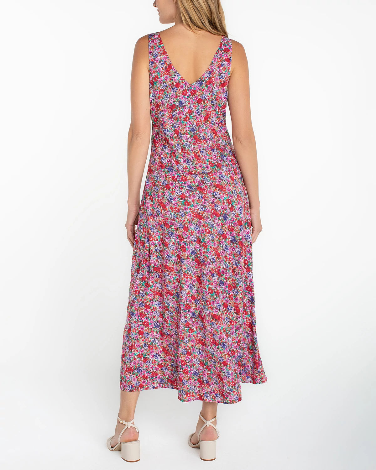 Pink Multi Floral $|& Liverpool Sleeveless Ruffle Front Woven Maxi Dress - Hanger Side