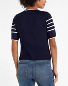 Navy/White Stripe $|& Liverpool Short Sleeve Crew Neck Sweater - Hanger Side