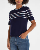 Navy/White Stripe $|& Liverpool Short Sleeve Crew Neck Sweater - VOF Detail