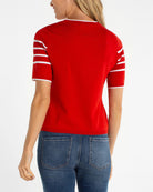 Fire Brick/White Stripe $|& Liverpool Short Sleeve Crew Neck Sweater - Hanger Side