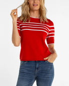 Fire Brick/White Stripe $|& Liverpool Short Sleeve Crew Neck Sweater - VOF Detail