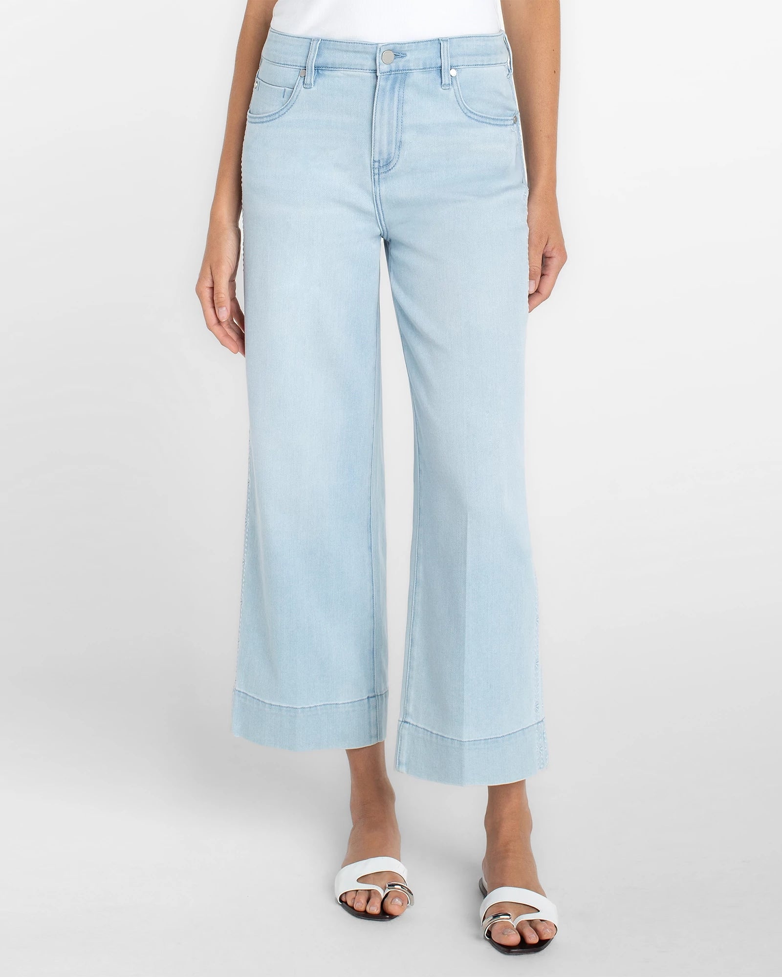 Marine Flowers $|& Liverpool Stride Wide Leg Crop With Side Seam - VOF Detail