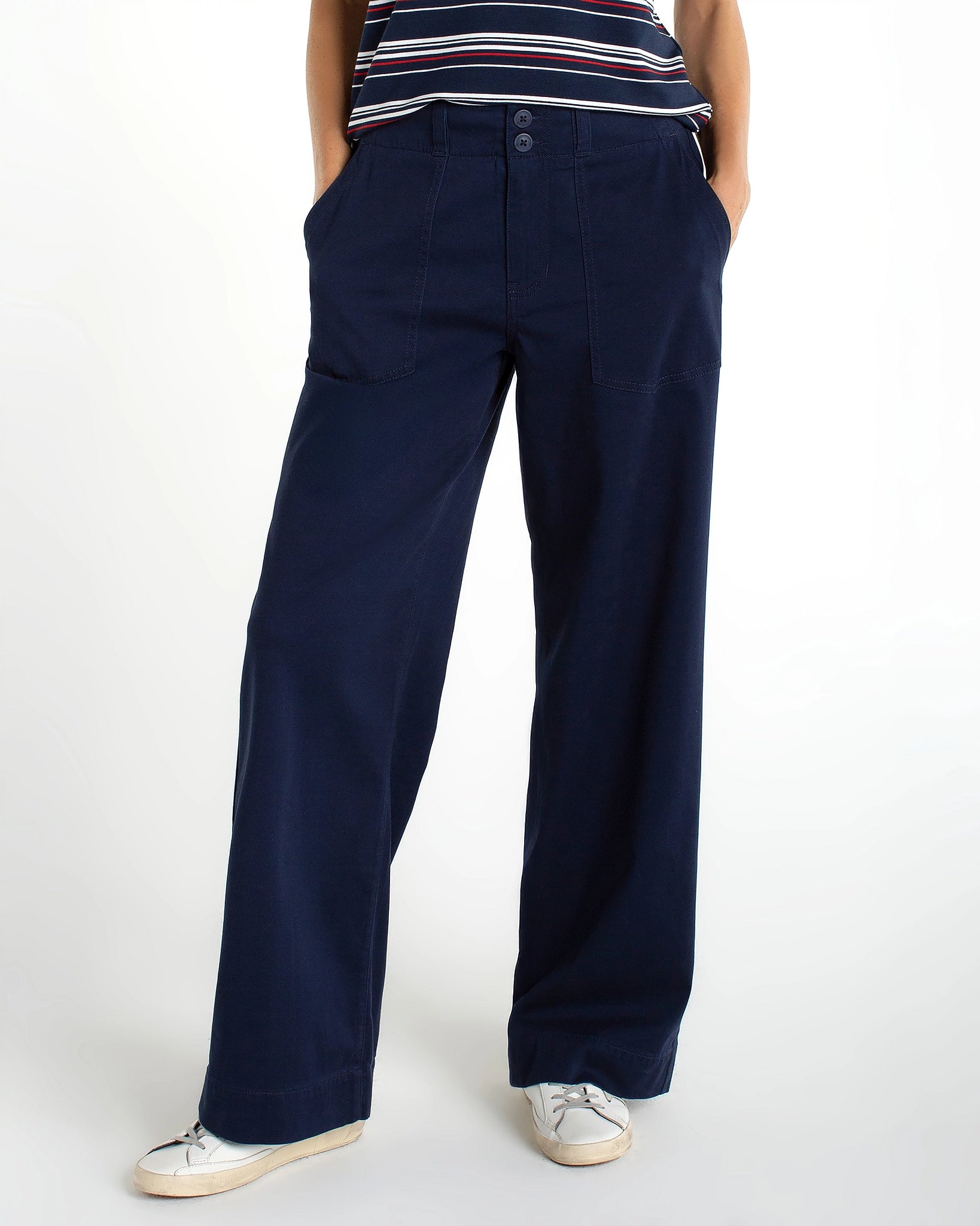 Deep Midnight $|& Liverpool Utility Patch Pocket Wide Leg - VOF Detail