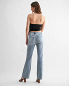 French Blue $|& Mica Denim High Rise Bootcut Jeans with Raw Hem - Hanger Side