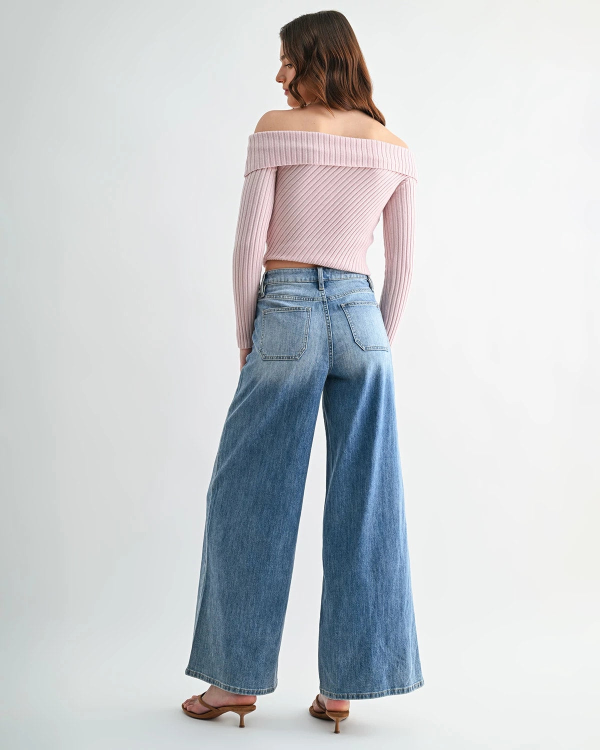 Link Blue $|& Mica Denim High Rise Wide Leg Jean with Patch Pockets - Hanger Side
