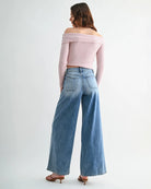 Link Blue $|& Mica Denim High Rise Wide Leg Jean with Patch Pockets - Hanger Side
