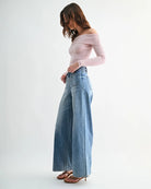 Link Blue $|& Mica Denim High Rise Wide Leg Jean with Patch Pockets - Hanger Front