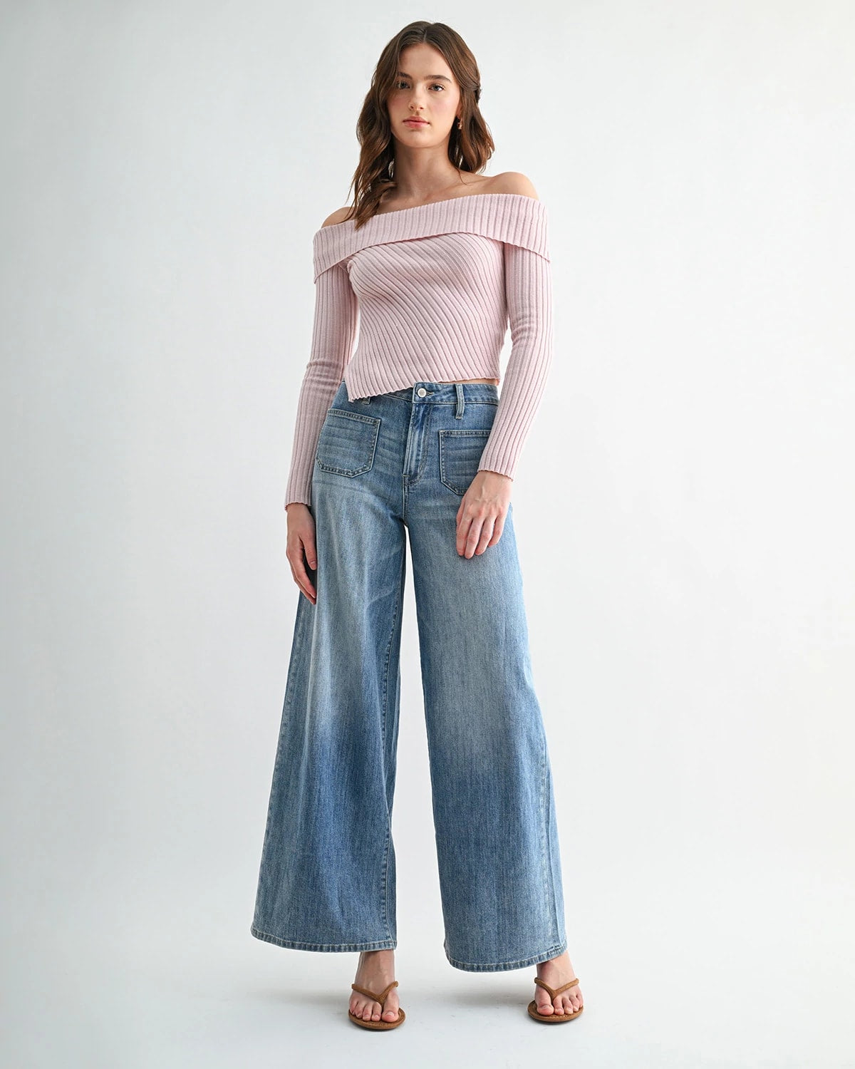 Link Blue $|& Mica Denim High Rise Wide Leg Jean with Patch Pockets - VOF Detail