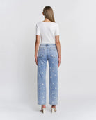 Mid Blue $|& Mica Denim High Rise Embroidered Straight Leg Jean - Hanger Side