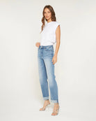 Queen Blue $|& Mica Denim High Rise Cuffed Straight Leg Jeans - Hanger Front