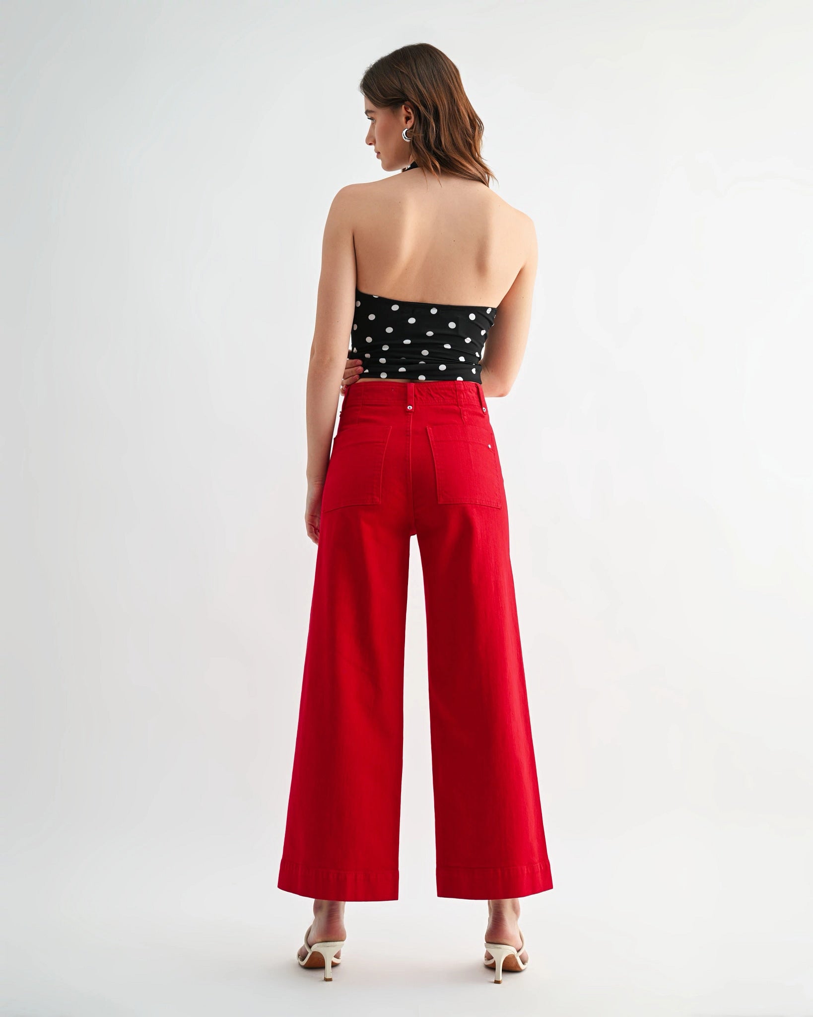 Cornell Red $|& Mica Denim High Rise Ankle Wide Leg Pant - Hanger Side