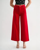 Cornell Red $|& Mica Denim High Rise Ankle Wide Leg Pant - VOF Detail