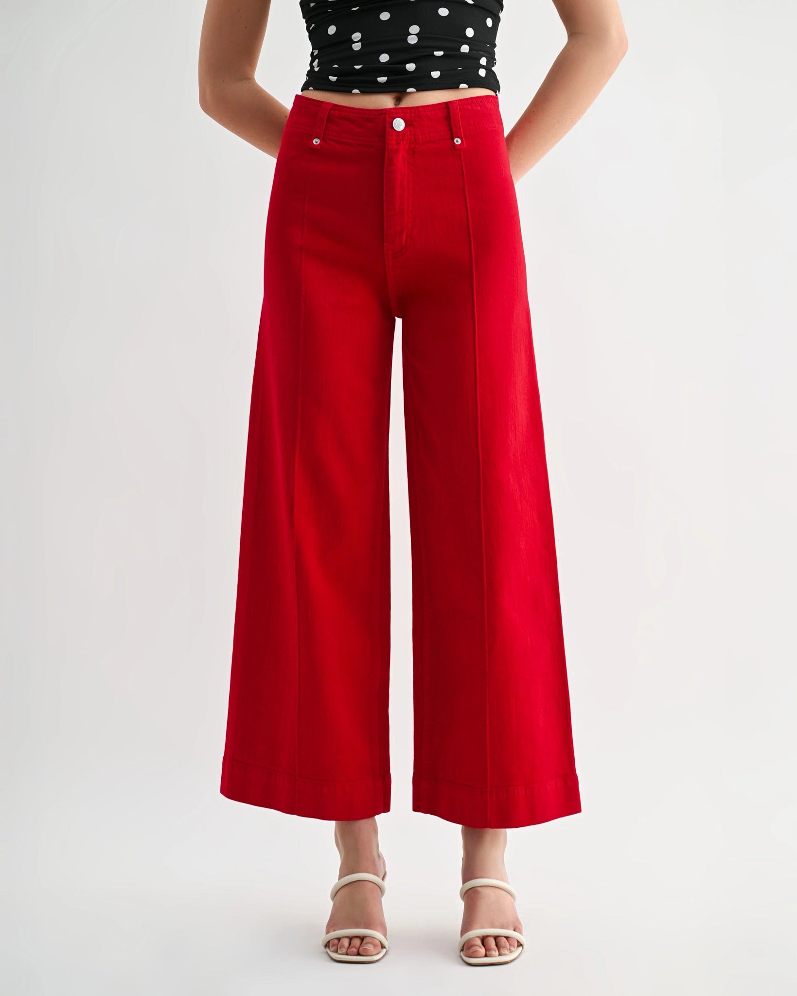 Cornell Red $|& Mica Denim High Rise Ankle Wide Leg Pant - VOF Detail