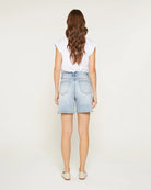 Light Greyish Blue $|& Mica Denim Super High Rise Mid Length Short - Hanger Side